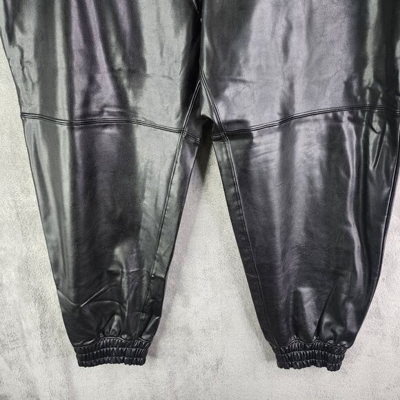 Womens Black Abercrombie & Fitch Vegan Leather Joggers Elastic Waist & Cuffs XL - Picture 3 of 12